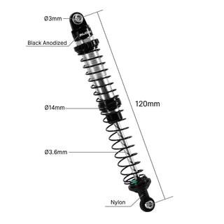 INJORA DRX Dual-Rate Spring Oil Shocks for 1/10 RC Crawlers, 80mm / 90mm / 100mm / 110mm / 120mm
