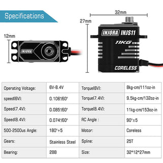 INJORA 11KG Coreless High Torque Micro Servo for 1/24 1/18 TRX4M (INJS11)