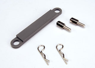 Traxxas 3727A  Battery hold-down plate (grey) / metal posts (2) / body clips (2)