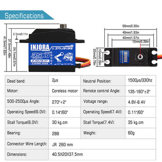 INJORA INJS135 35KG Waterproof Large Torque Digital Coreless Servo for RC Model (270 degrees)