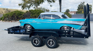 BOLD RC trailer hauling a blue scale truck, demonstration only