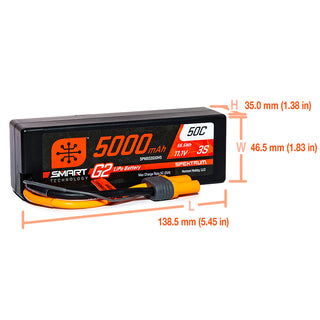 Spektrum 5000mAh 3S 50C Smart G2 hardcase LiPo battery with IC5 connector