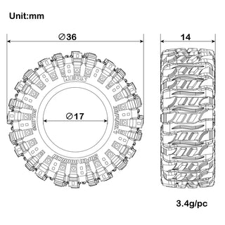 MEUS Racing 0.7-Inch MS6 Super Bouncer Tires for 1/30 SCX30 1/32 Redcat Ascent-32