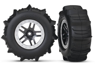 Black & Satin Chrome Wheels with Paddle Tires (2) #5891