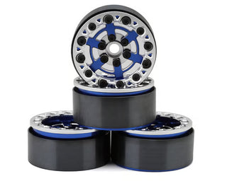 JConcepts Bulls Eye 2.0" 1/10 Rock Crawler Bead-Lock Wheels (4) (Blue/Silver)