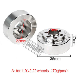 INJORA 2PCS Silver Anodized Brass Brake Disc Weights for 1.9" Wheels